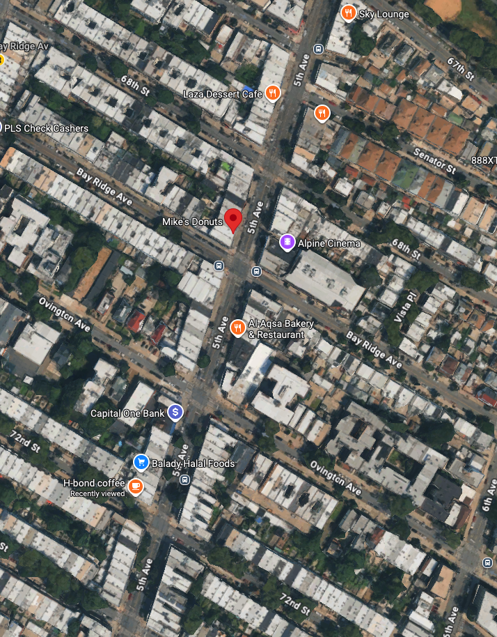 Satellite map, Mike's Donuts at 6822 5th Avenue, Bay Ridge